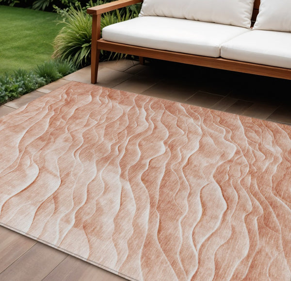 HomeRoots 9' X 12' Coral & Peach Abstract Washable Area Rug - Stylish, Durable, Indoor/Outdoor Comfort & Care 611986