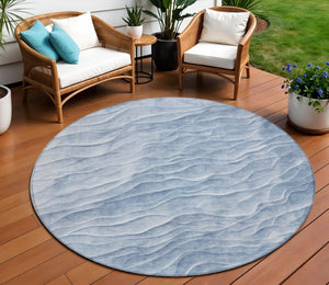 HomeRoots 8' Denim Blue Round Abstract Area Rug - Stylish, Washable & Durable for Indoor/Outdoor Use, Pet-Friendly 611990