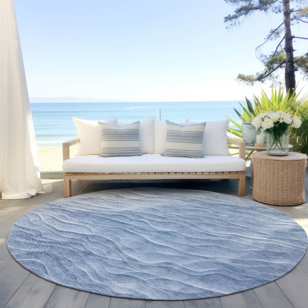HomeRoots 8' Denim Blue Round Abstract Area Rug - Stylish, Washable & Durable for Indoor/Outdoor Use, Pet-Friendly 611990