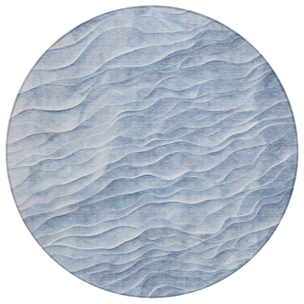 HomeRoots 8' Denim Blue Round Abstract Area Rug - Stylish, Washable & Durable for Indoor/Outdoor Use, Pet-Friendly 611990