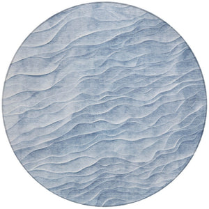 HomeRoots 8' Denim Blue Round Abstract Area Rug - Stylish, Washable & Durable for Indoor/Outdoor Use, Pet-Friendly 611990