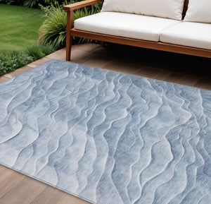 HomeRoots 8' Denim Blue Abstract Washable Area Rug - Stylish, Durable, Indoor/Outdoor Versatile Carpet for Homes 611991