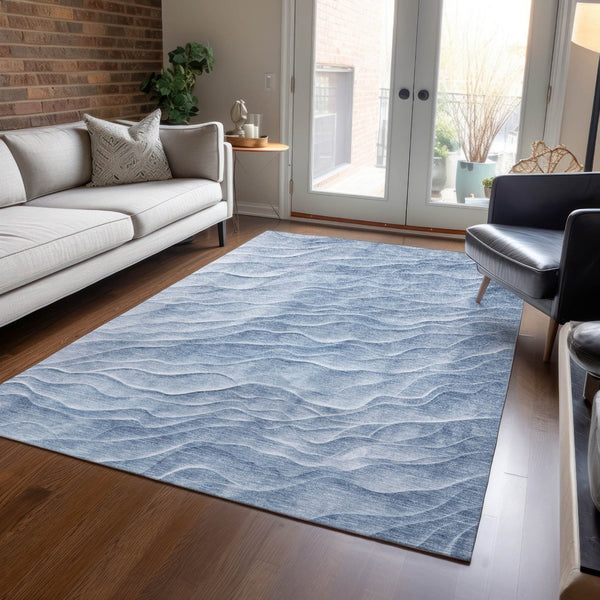 HomeRoots 8' Denim Blue Abstract Washable Area Rug - Stylish, Durable, Indoor/Outdoor Versatile Carpet for Homes 611991