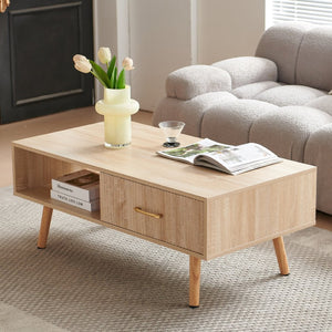English Elm Rectangle Coffee Table With Solid Wood Legs, Modern Storage Design For Stylish Living Rooms W1265P230626-GIGA