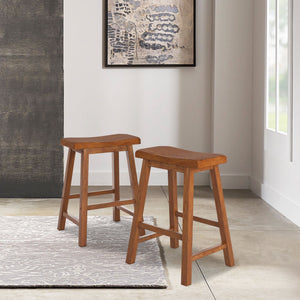 Cosimo Solid Rubberwood Saddleback Counter Stools Set of Two for Kitchen Islands