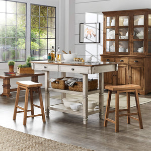 Cosimo Solid Rubberwood Saddleback Counter Stools Set of Two for Kitchen Islands