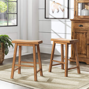 Cosimo Solid Rubberwood Saddleback Counter Stools Set of Two for Kitchen Islands