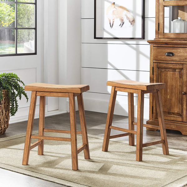 Cosimo Solid Rubberwood Saddleback Counter Stools Set of Two for Kitchen Islands