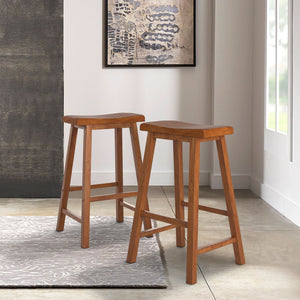 Cosimo Solid Rubberwood Bar Stools Set of 2 with Saddleback Seat Distressed Finish