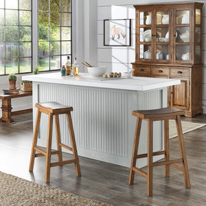 Cosimo Solid Rubberwood Bar Stools Set of 2 with Saddleback Seat Distressed Finish