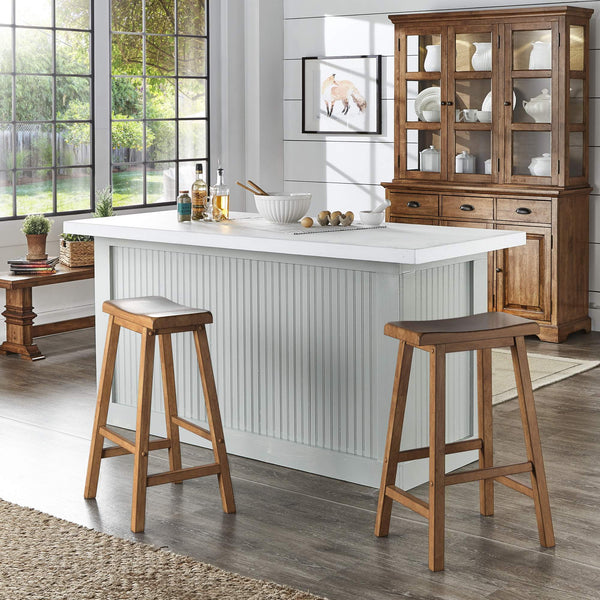 Cosimo Solid Rubberwood Bar Stools Set of 2 with Saddleback Seat Distressed Finish