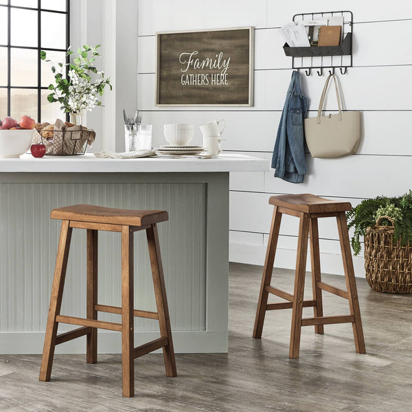 Cosimo Solid Rubberwood Bar Stools Set of 2 with Saddleback Seat Distressed Finish