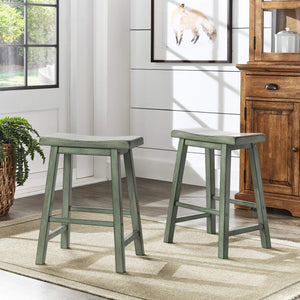 Cosimo Solid Rubberwood Saddleback Counter Stools Set of Two for Kitchen Islands