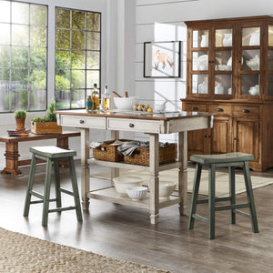 Cosimo Solid Rubberwood Saddleback Counter Stools Set of Two for Kitchen Islands