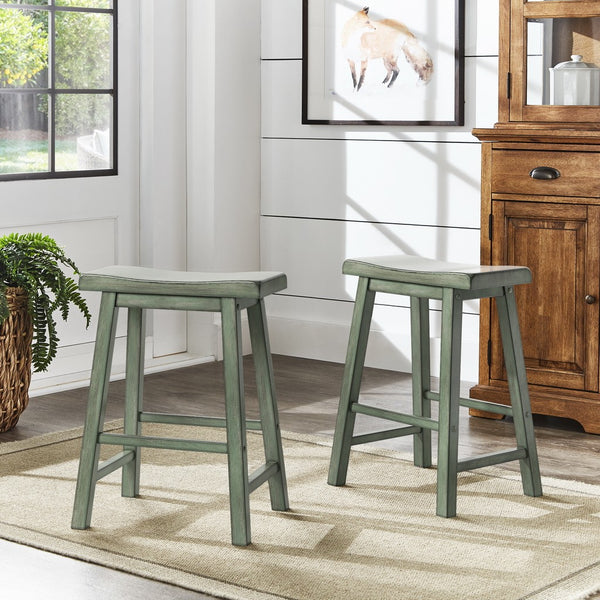 Cosimo Solid Rubberwood Saddleback Counter Stools Set of Two for Kitchen Islands