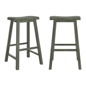 Cosimo Solid Rubberwood Bar Stools Set of 2 with Saddleback Seat Distressed Finish
