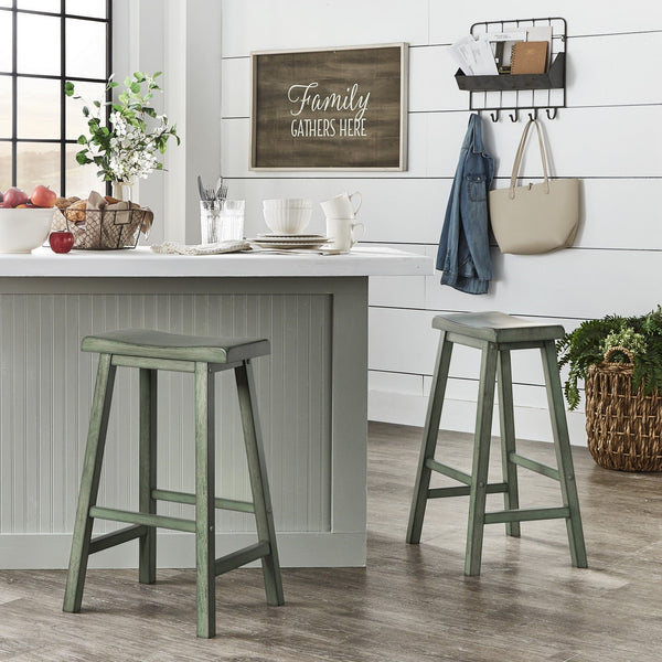 Cosimo Solid Rubberwood Bar Stools Set of 2 with Saddleback Seat Distressed Finish