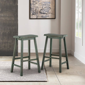 Cosimo Solid Rubberwood Bar Stools Set of 2 with Saddleback Seat Distressed Finish
