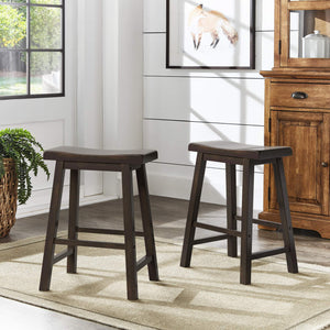 Cosimo Solid Rubberwood Saddleback Counter Stools Set of Two for Kitchen Islands