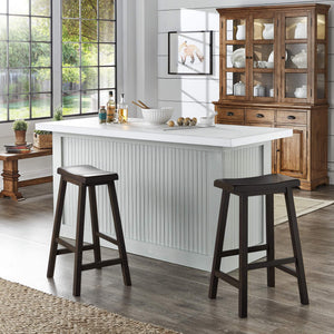 Cosimo Solid Rubberwood Bar Stools Set of 2 with Saddleback Seat Distressed Finish