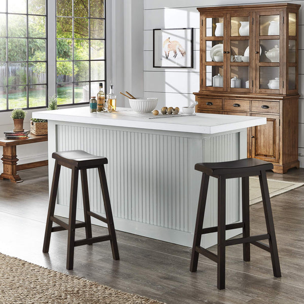 Cosimo Solid Rubberwood Bar Stools Set of 2 with Saddleback Seat Distressed Finish