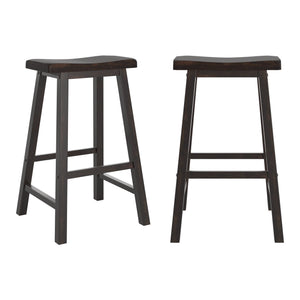 Cosimo Solid Rubberwood Bar Stools Set of 2 with Saddleback Seat Distressed Finish