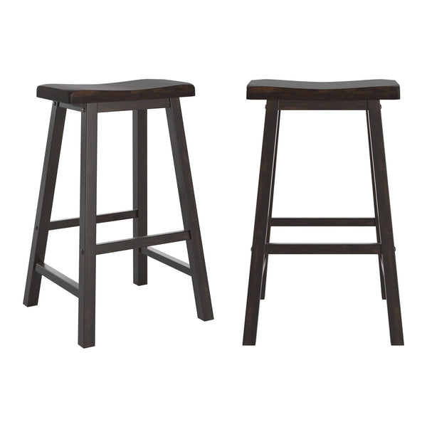 Cosimo Solid Rubberwood Bar Stools Set of 2 with Saddleback Seat Distressed Finish