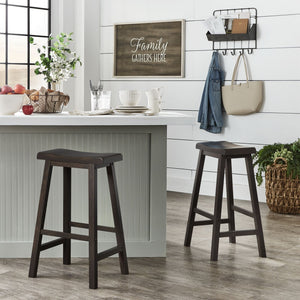 Cosimo Solid Rubberwood Bar Stools Set of 2 with Saddleback Seat Distressed Finish