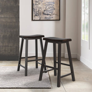 Cosimo Solid Rubberwood Bar Stools Set of 2 with Saddleback Seat Distressed Finish
