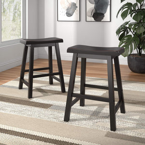 Cosimo Solid Rubberwood Saddleback Counter Stools Set of Two for Kitchen Islands