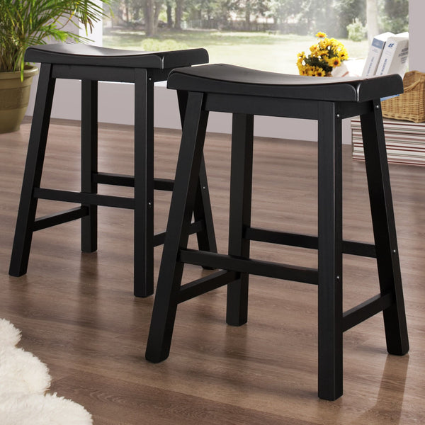 Cosimo Solid Rubberwood Saddleback Counter Stools Set of Two for Kitchen Islands
