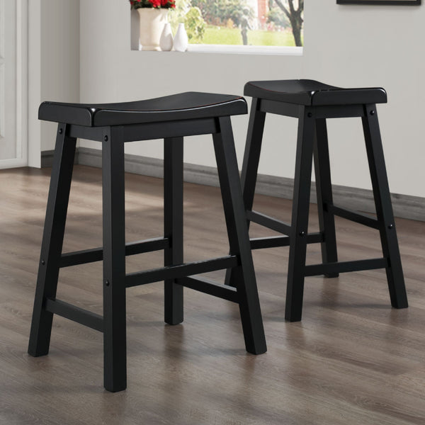 Cosimo Solid Rubberwood Saddleback Counter Stools Set of Two for Kitchen Islands
