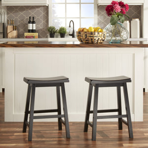 Cosimo Solid Rubberwood Saddleback Counter Stools Set of Two for Kitchen Islands