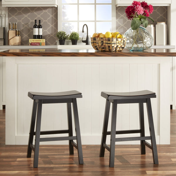 Cosimo Solid Rubberwood Saddleback Counter Stools Set of Two for Kitchen Islands