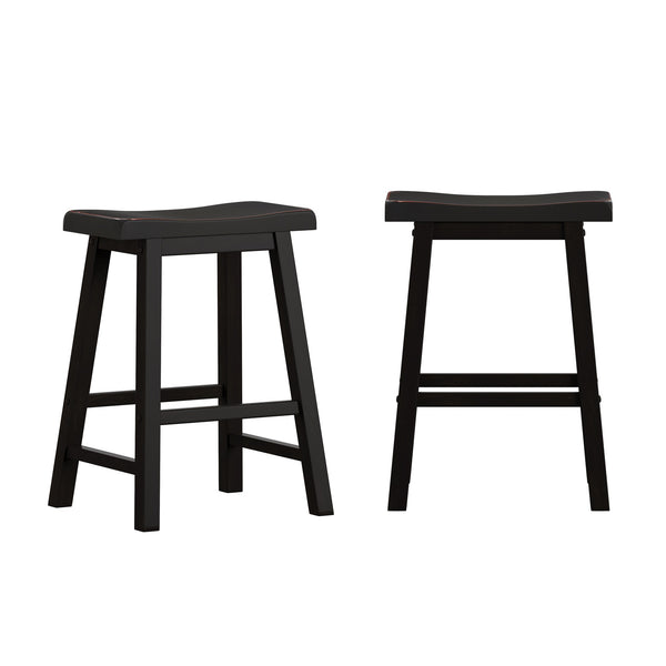 Cosimo Solid Rubberwood Saddleback Counter Stools Set of Two for Kitchen Islands
