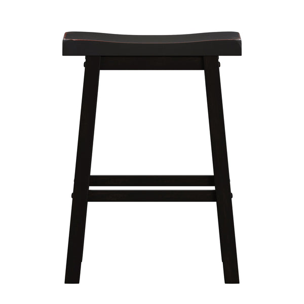 Cosimo Solid Rubberwood Bar Stools Set of 2 with Saddleback Seat Distressed Finish