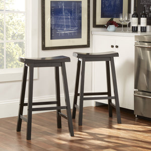 Cosimo Solid Rubberwood Bar Stools Set of 2 with Saddleback Seat Distressed Finish