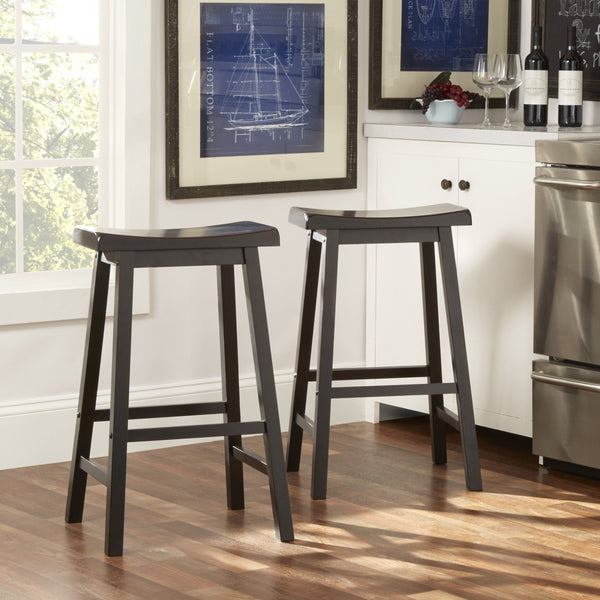 Cosimo Solid Rubberwood Bar Stools Set of 2 with Saddleback Seat Distressed Finish