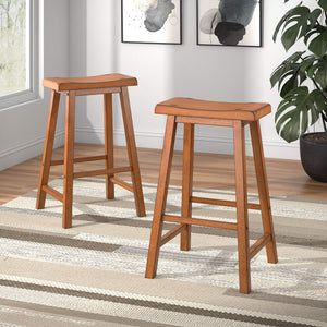 Cosimo Solid Rubberwood Bar Stools Set of 2 with Saddleback Seat Distressed Finish