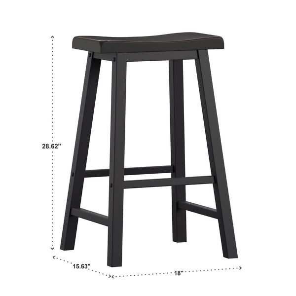 Cosimo Solid Rubberwood Bar Stools Set of 2 with Saddleback Seat Distressed Finish