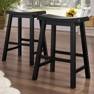 Cosimo Solid Rubberwood Bar Stools Set of 2 with Saddleback Seat Distressed Finish