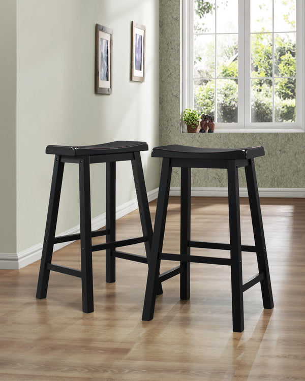 Cosimo Solid Rubberwood Bar Stools Set of 2 with Saddleback Seat Distressed Finish