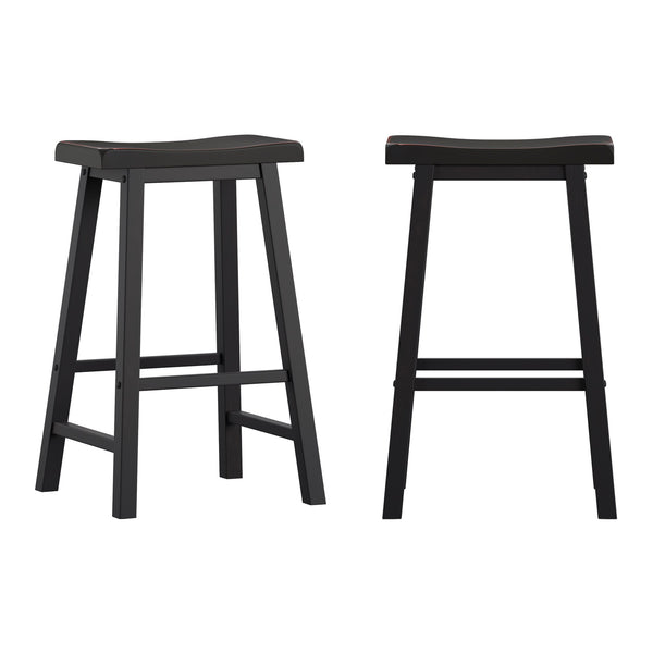 Cosimo Solid Rubberwood Bar Stools Set of 2 with Saddleback Seat Distressed Finish