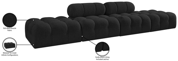 Meridian Furniture Ames Four Piece Modular Sectional Sofa in Black Boucle for Modern Living Rooms 611Black-S136C