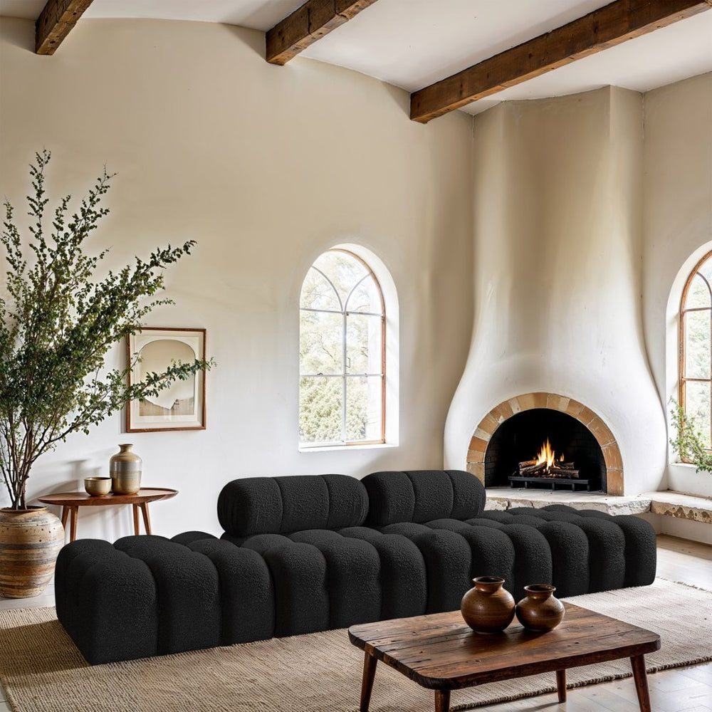 Meridian Furniture Ames Four Piece Modular Sectional Sofa in Black Boucle for Modern Living Rooms 611Black-S136C