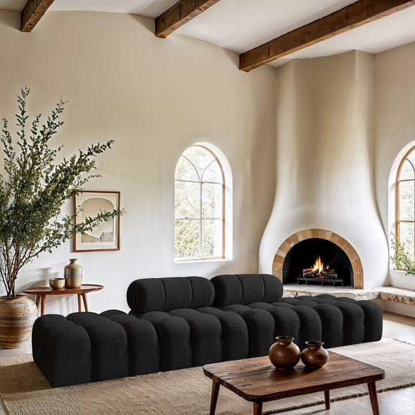 Meridian Furniture Ames Four Piece Modular Sectional Sofa in Black Boucle for Modern Living Rooms 611Black-S136C