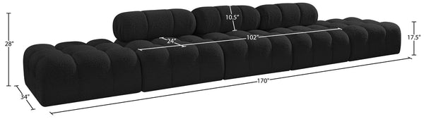 Meridian Furniture Ames Five Piece Modular Sectional Boucle Upholstered Contemporary Living Room Sofa 611Black-S170A