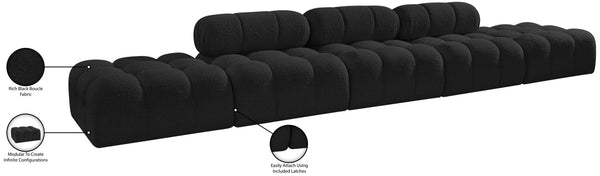 Meridian Furniture Ames Five Piece Modular Sectional Boucle Upholstered Contemporary Living Room Sofa 611Black-S170A