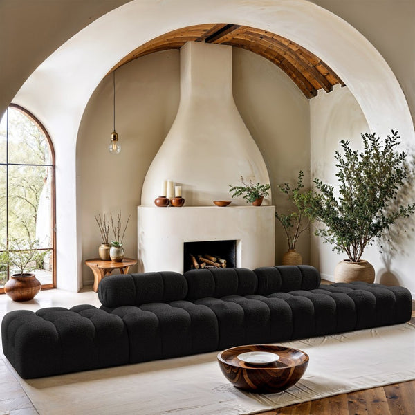 Meridian Furniture Ames Five Piece Modular Sectional Boucle Upholstered Contemporary Living Room Sofa 611Black-S170A