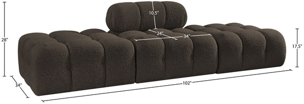 Meridian Furniture Ames Three Piece Modular Sectional Sofa in Plush Boucle for Modern Living Rooms 611Brown-S102C